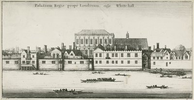 Palace of Whitehall från Themsen, Westminster, London, Storbritannien (etsning) av English School