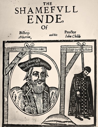 Broschyr som tillkännager avrättningen av John Atherton och hans älskare John Childe för buggeri av English School