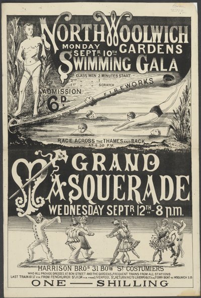 Broschyr för "Simgala och Grand Masquerade, North Woolwich Gardens" av English School