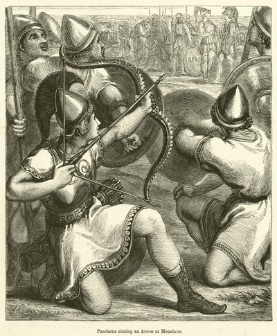 Pandarus riktar en pil mot Menelaos (gravyr) av English School