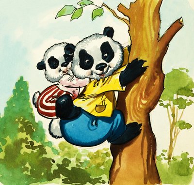 Panda klättrar i ett träd av English School