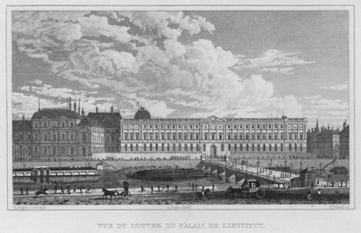 Paris, utsikt över Louvren, från Institutets palats (gravyr) av English School