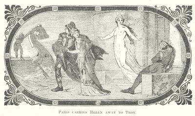Paris bär bort Helena till Troja (gravyr) av English School