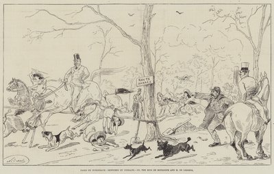 Paris till häst, Bois de Boulogne och Madame de Lesseps (gravyr) av English School