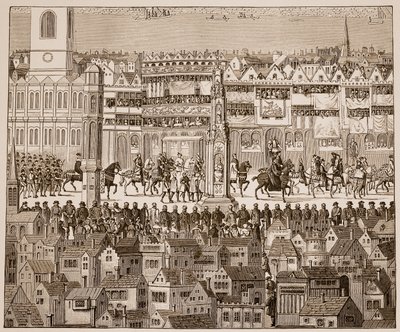 Del av Edward VI:s kröningprocession, 1547, efter en akvarell från 1500-talet (sepiafoto) av English School