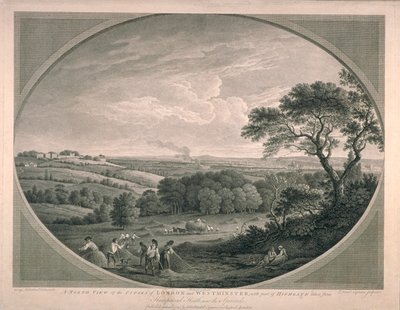 Pastoral utsikt över städer i Westminster med en del av Highgate, 1780 av English School