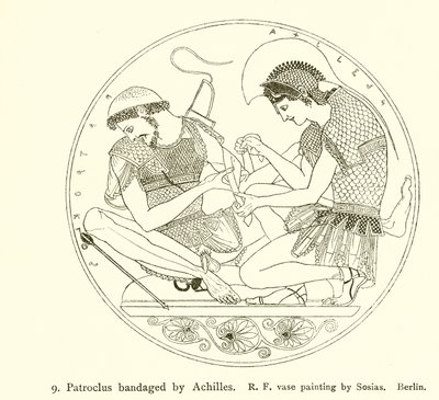 Patroklos bandagerad av Achilles av English School