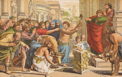 Paulus och Barnabas vid Lystra (färglitografi) av English School