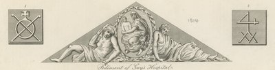 Pediment av Guys Hospital, London av English School