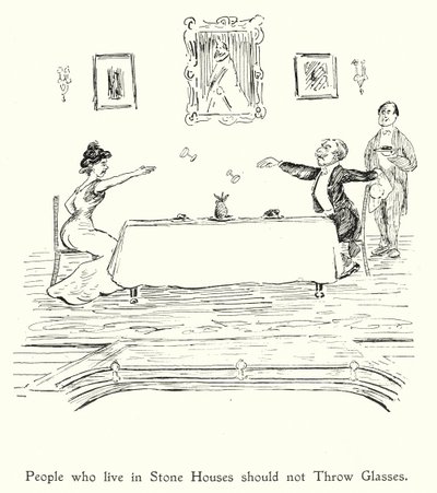 De som bor i stenhus ska inte kasta glas; de som bor i glashus ska inte kasta sten (litografi) av English School