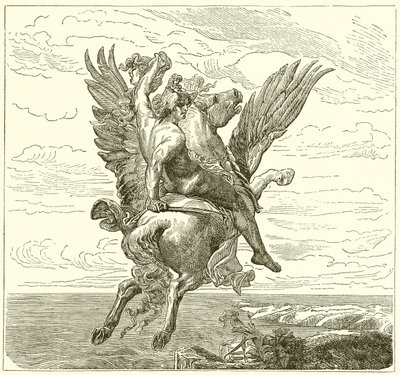 Perseus på den bevingade hästen Pegasus, med Medusas huvud av English School