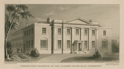 Perspektiv höjd av Academy House i Homerton av English School