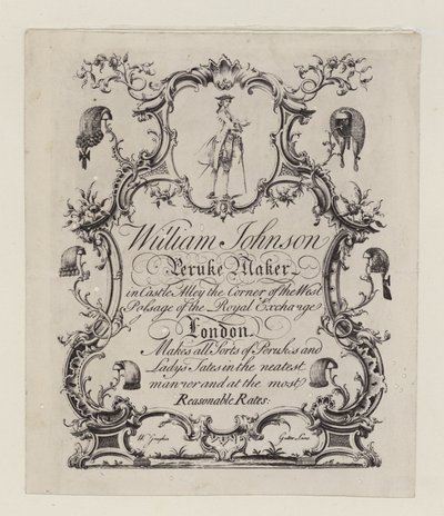 Peruke-tillverkare, William Johnson, byteskort av English School