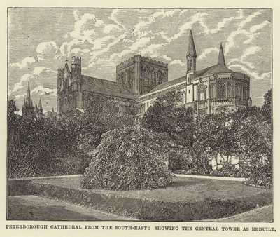 Peterborough-katedralen från sydost, som visar Central Tower som ombyggd av English School