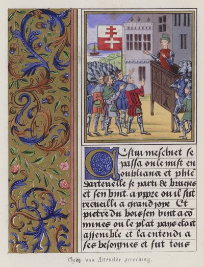 Philip Von Artaveld predikar (färgad gravyr) av English School