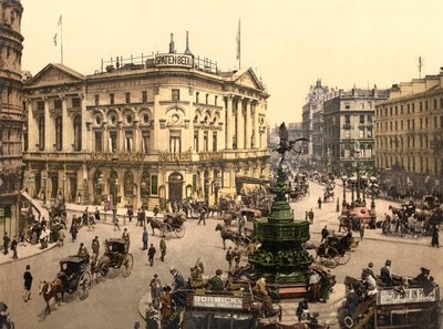 Piccadilly Circus, London (handfärgat foto) av English School