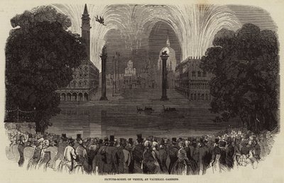 Bild-modell av Venedig, vid Vauxhall Gardens (gravyr) av English School