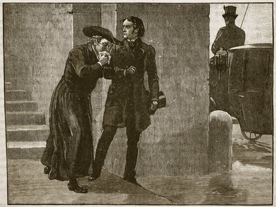 Pius IX lämnar Vatikanen i förklädnad, 1848, illustration från Cassells Illustrated History of England (sepiafoto) av English School