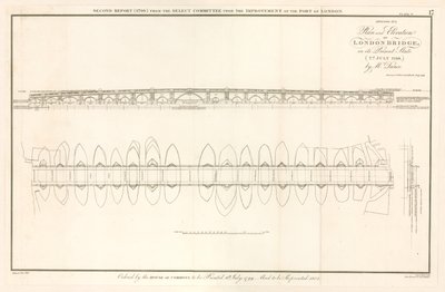 Plan och höjd av London Bridge den 2 juli 1799 av English School