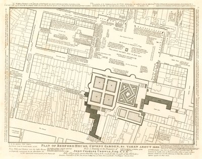 Plan av Bedford House, Covent Garden, London, tagen omkring 1690 av English School