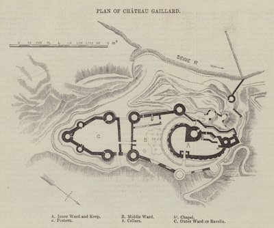 Plan av Chateau Gaillard (gravyr) av English School