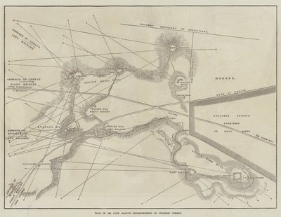 Plan av Sir Hope Grants fördjupningar på Chobham Common (gravyr) av English School