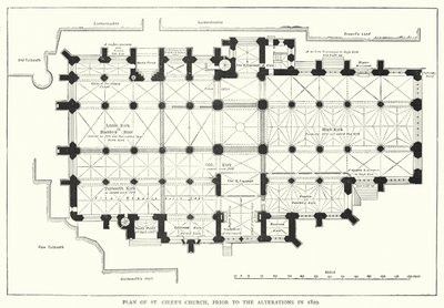Plan över St Giles kyrka, före förändringarna 1829 (gravyr) av English School