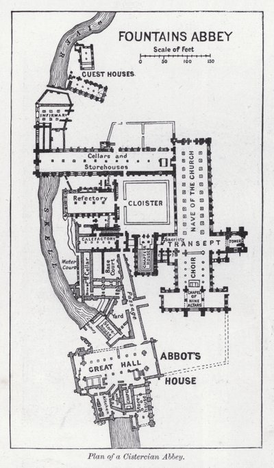 Plan av ett cistercienserkloster (litho) av English School