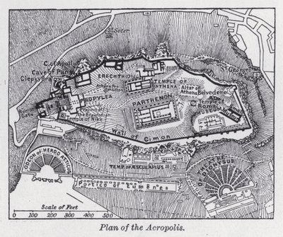 Plan över Akropolis (litho) av English School