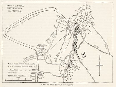 Plan för slaget vid Dubba (Hyderabad) 24 mars 1843, illustration från Cassells Illustrated History of England av English School
