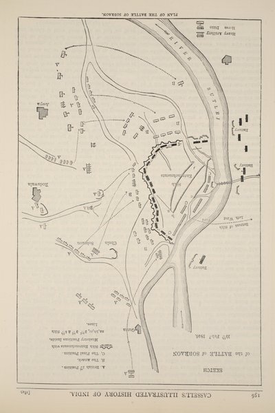 Plan för slaget vid Sobraon, 10 februari 1846, illustration från Cassells Illustrated History of England av English School