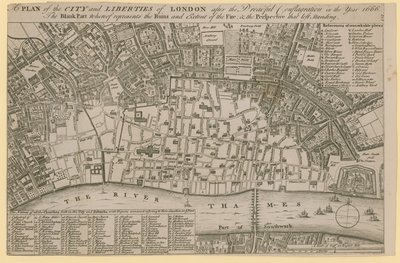 Plan för staden och friheterna i London efter den fruktansvärda branden 1666 av English School
