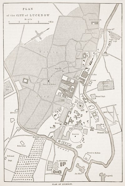 Plan över staden Lucknow, från Cassells Illustrated History of England av English School