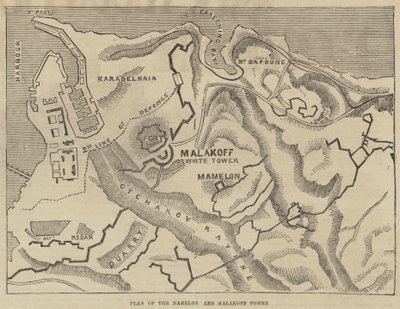 Plan över Mamelon och Malakoff Tower (gravyr) av English School