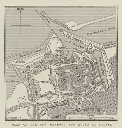 Plan över den nya hamnen och hamnen i Calais (gravyr) av English School
