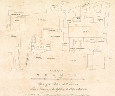 Plan över Palace of Westminster, London av English School