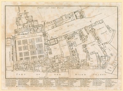 Plan av Palace of Whitehall, tagen under Charles II:s regeringstid, 1680 av English School