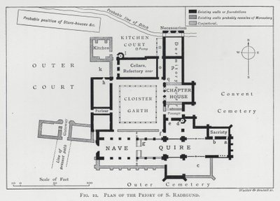 Plan över Priory of S Radegund (gravyr) av English School