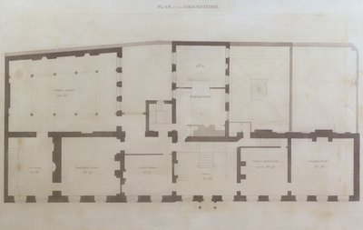 Ritningar av bottenvåningen på Albemarle Street 21 efter de första ändringarna av huset efter förvärvet av Royal Institution, ca 1800 (penna och wc på papper) av English School