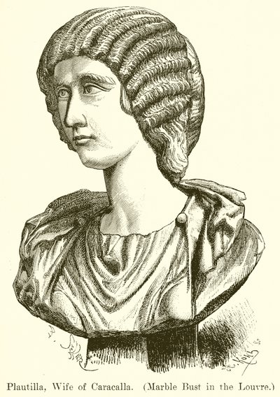Plautilla, hustru till Caracalla. (Marmorbyst i Louvren) (gravyr) av English School