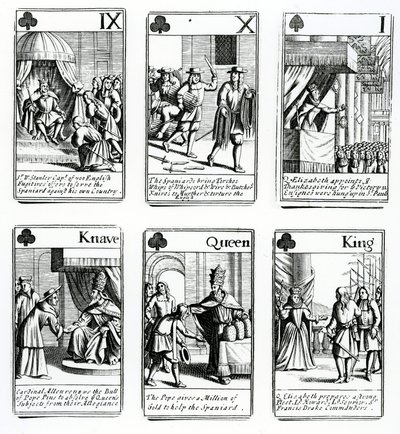 Spelkort som skildrar händelserna från den spanska armadan, 1699 av English School
