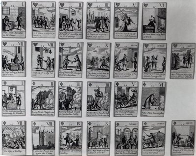 Spelkort som skildrar episoder från den härliga revolutionen 1688-89, ca 1689 av English School