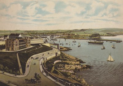 Plymouth: Biological Institute och Cattewater (färg litho) av English School