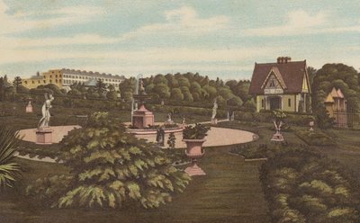 Plymouth: Swiss Lodge and Gardens, Devonport Park (färg litho) av English School