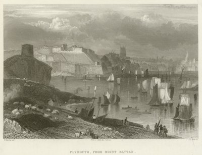 Plymouth, från Mount Batten (gravyr) av English School