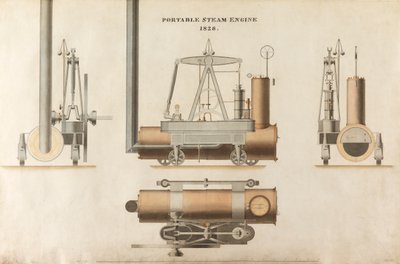 Bärbar ångmaskin, designad av Maudsley, Sons & Field, 1828 (penna & bläck och wc på papper) av English School