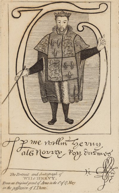 Porträtt och autograf av Wil Hervy (William Harvey) av English School