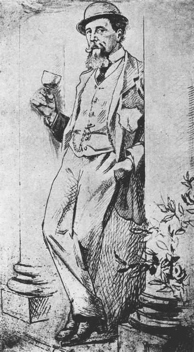 Porträtt av Charles Dickens (1812-70), från Drinking with Dickens skriven av Cedric Charles Dickens av English School