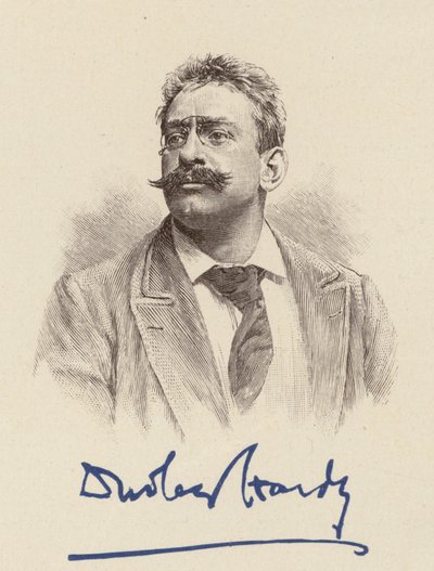 Porträtt av Dudley Hardy, karikatyrtecknare (färglitografi) av English School