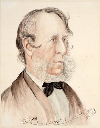Porträtt av George Cruikshank (akvarell på papper) av English School